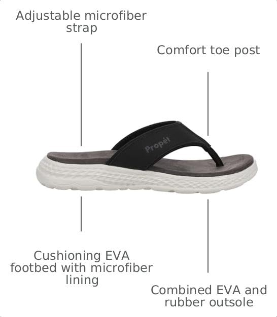 Propét mens Travelactiv Ft Flip Flop, Black, 6 Wide US - image 3