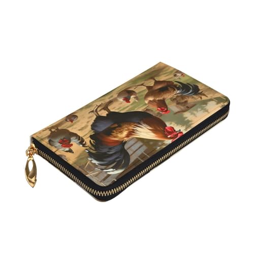 Farm Print Chicken Long Leather Wallet,Large Capacity Soft Pu Leather Purse For Women With Multiple Card Slots Phone Pocket And Zipper Coin Purse Stylish Phone Card Holder Clutch3