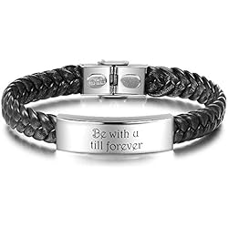 Pulsera De Plata Para Grabar Mujer DaMei Personalizados Pulseras de Cuero con Familia Pareja Nombres Coordinar Grabado Brazalete Acero inoxidable Hombre Mujer Pulsera Ideas Regalo para BFF da Cumpleaños (Black)
