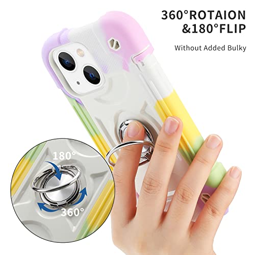 Image of MARKILL Compatible with iPhone with Built-in 360Rotating Ring Stand, Military Grade Drop Protection Full Body Rugged Heavy Duty Case Durable Cover (Rainbow White, iPhone 13 mini /12 mini 5.4 inch)