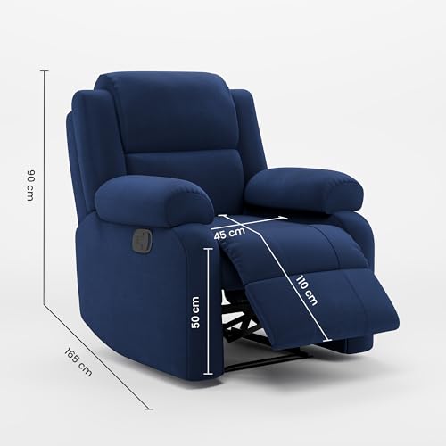Image of Green Soul Comfy | 1 Seater Recliner Sofa with Soft Suede Fabric & Luxuriously Padded Body | Recliner for Relaxing at Home | 3 Years Warranty Color (Blue) | Installation Provided