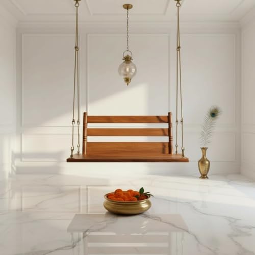 Image of APRODZ Swing for Home Reversible Sheesham Wooden Jhula for Adult for Home | Wooden Swing for Balcony | Hanging Swings with Brass Coated Chain | Patio Double Seater Indoor /Outdoor Swing, 132 x 51 cm