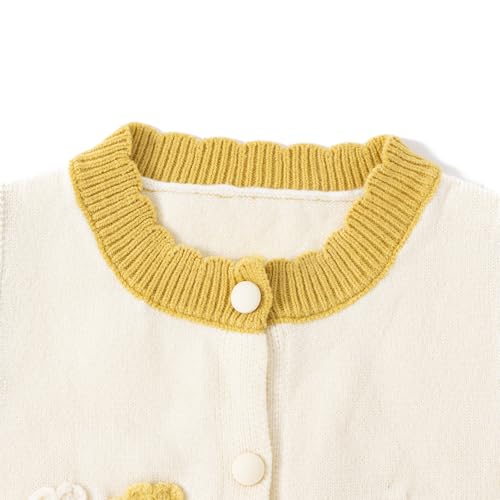 Girls Knitted Vest Vintage Solid Color Sleeveless Cardigan with 3D Floral Design Soft and Warm Toddler Vest3