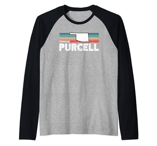 Vintage Retro Purcell CA Tourist Native Oklahoma Raglan Baseball Tee, Black