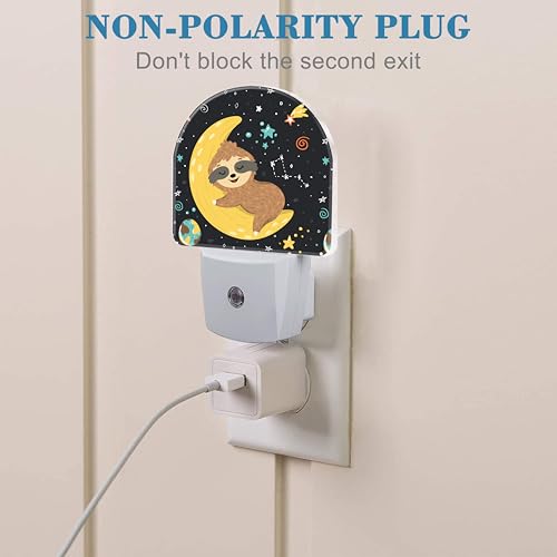 Image of Cute Baby Sloth Sleeping on Moon Night Light for Kids, LED Night Light Plug into Wall with Dusk to Dawn Sensor for Girls Boys Women Room Decor, Hallway, Kitchen, Bathroom, Nursery, Stairs