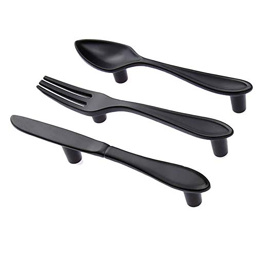 FBSHOP(TM) Lot de 3 poignées modernes noires pour couteau/cuillère/fourchette de cuisine, placard, tiroir, (CC:76 mm) Cover