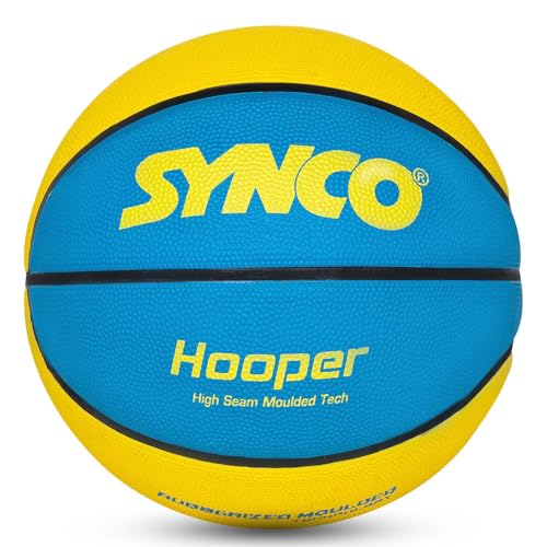 Image of Synco Hooper Basketball Size-7 | Men's Basketball | Moulded Technology | 8 Panel | Suitable for Indoor & Outdoor Games (Blue Yellow)