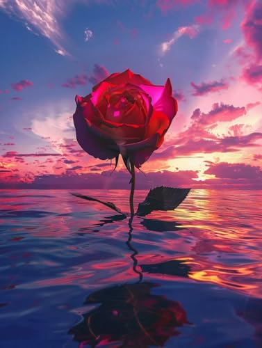 Kit Point de Croix Cristal Coucher de Soleil et Roses DIY