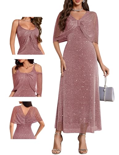 BeryLove Formal Evening Gowns Sequin Holiday Party Dress Unique Shawl