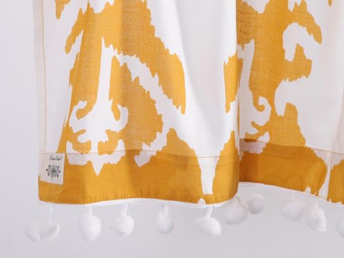 Image of Ravaiyaa - Attitude is everything Hand Printed Half Window Kitchen Curtain 100% Cotton Short Drapery Valance Curtain 40 inch X 18 inch Inch (Yellow White Ikat)