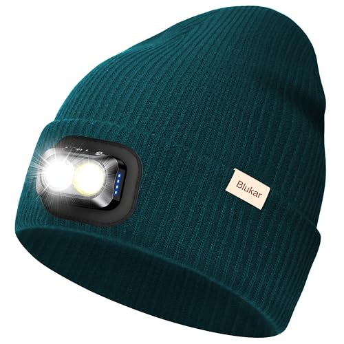 Blukar LED Beanie Beleuchtete Mütze mit Licht, 2 in 1 Extrem Helle Laufmütze mit Lampe, 5 Lichtmodi, Wiederaufladbar, Winter Warme Stirnlampe...