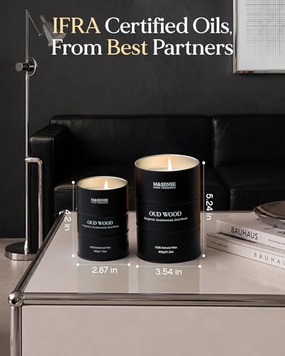 Image of M&SENSE Oud Wood Large Scented Candles Natural Soy Wax, 21.2oz Long Lasting Up to 120 Hours Burning Time, Unique Candle Gifts for Men Women