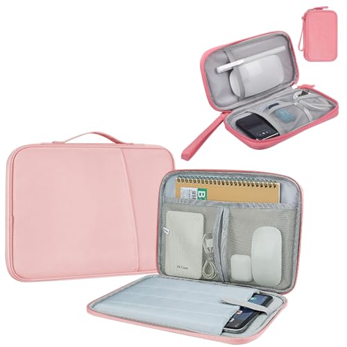 9-11 Inch Tablet Sleeve Case & 1 Travel Organizer Bag,Anti-Drop Protective Caseck, para Smartphone Tablet laptop Cabo USBCarregador Acessórios Celular Power Bank Fone de Ouvido (Rosa)
