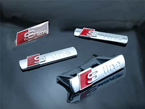 4Pcs S Logo Line Emblem, Autocollant en Métal Logo 3D, Emblème Extérieur de Voiture Signe pour A3 A4 A5 A6 A7 A8 Q2 Q3 Q4 Q5 Q7 S3 S4 S5 S6 S7 S8 RS TT Series