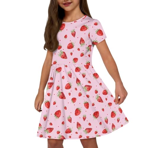 Little Girls Dresses with Pockets Short Sleeve Midi Dress for Girls 3-14 Years Old4
