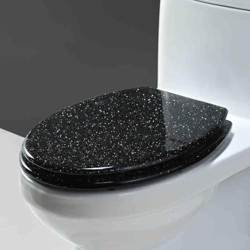 便座ソフトクローズ、 グリッターコーティング スロークローズ クイックリリース 樹脂製トイレシート マルチカラー 36 * 42cm(Black)