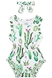 UNICOMIDEA Baby Girls Rompers Cute Aloe Cactus Pattern Jumpsuits Newborn Boys Outfit Clothes Pompom Bodysuits White Baby with Headband for 0-3 Months