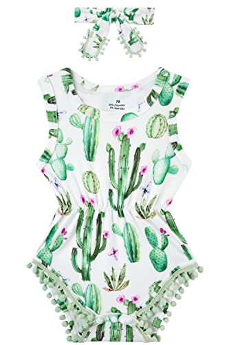 Image of Baby Girl Clothes 0-24 Months Floral Sleeveless Baby Cowgirl Newborn Romper Jumpsuit Outfit Set with Headband