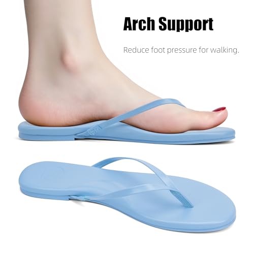 Image of INMINPIN Flat Flip Flops with Arch Support for Women - Memory Foam Flats Summer Sandals 2026 - Ultra Comfort Vegan Leather Thong Sandals Summer Beach Slide