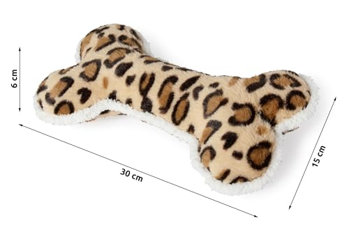 Karlie Safari Knochen Stippy, Hundespielzeug, Plüsch, Braun/Leopard, 30x15x6 cm