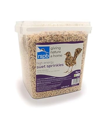 RSPB High Energy Sprinkles Wild Bird Food, 3 kg Tub, Contains Premium UK Suet, mixed with Raisins, Nyjer Seed & Sunflower Hearts, Supporting the RSPB Charity