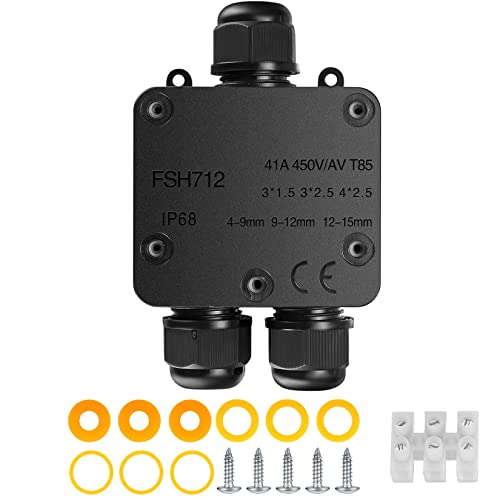 Abzweigdose Wasserdichte IP68 Verteilerdose Außen 3 Wege Verbindungsdose PA9 Kabelverbinder für Garten Erdkabel Ø 4mm -15mm Schwarz