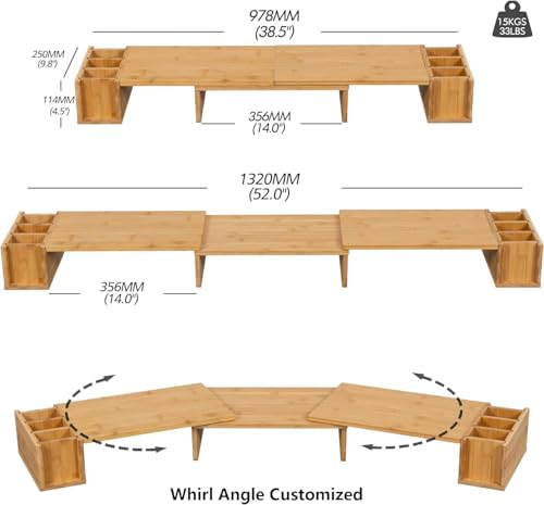 Image of Wooden Monitor Stand Riser with Storage Compartment and Lockable Storage Drawer Stand | Adjustable Desktop Organizer for Computer, Flax, Laptop & Printer (Wooden Monitor Stand 3 Screen)