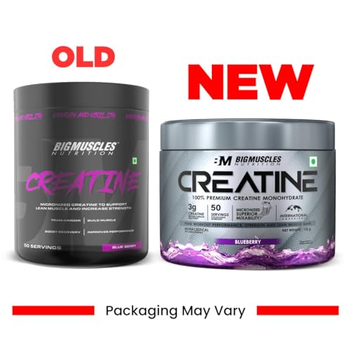 Image of Bigmuscles Nutrition Creatine [155g, 50 Servings]| Blueberry | Micronized Creatine Monohydrate To Support Lean Muscle Repair & Recovery|Increase Strength&Athletic Performance,Powder, 1 count
