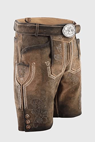 KRÜGER Heren klederdracht leren broek kort, model: Zeus met riem, knielang, art.nr. 096628-0-0007, bruin - Afbeelding 4