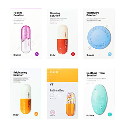 Dr.Jart Sheet Mask Variety Set 6 Pack Bundle in a Customized Gift Packaging (Glowing)