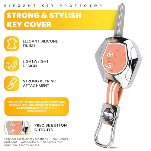Image of Metal Key Cover Compitable for Suzuki Swift | Ertiga | Wagonr | Celerio | Swift Dzire | Alto | Fronx | Breza | S Presso | Ignis 2 Button Remote Key (Brown)