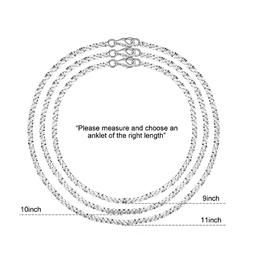 EVERU 925 Sterling Silver Ankle Bracelets for Women, Anklet for Women Sterling Silver, Sparkleing Rope Italian Chain Anklets 9 10 11 Inch (11.0) - Image 4