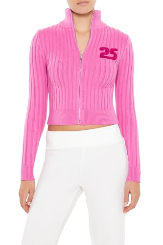 Forever 21 Women's 25 Patch Ribbed Zip-up Sweater