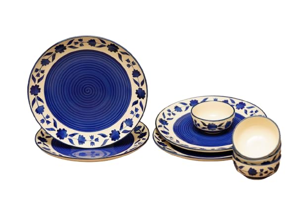 Image of Floral Ceramic Plates for Dinner with Katoris (8 Pieces, 4 Bowl & 4 Plates, Dishwasher & Microwave Safe) -Dinner Sets Ceramic Bowls Set Dinnerware Sets
