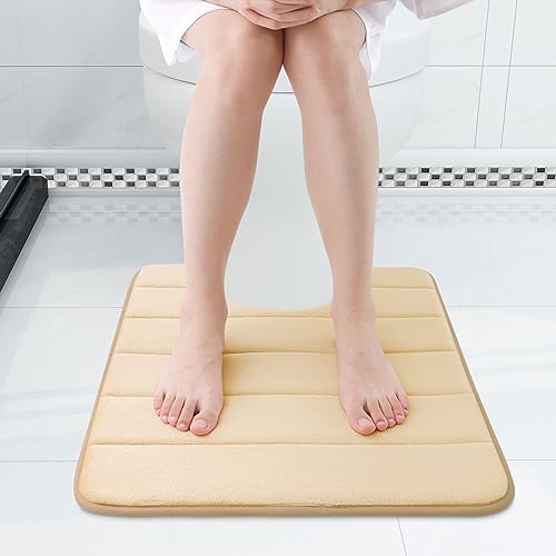 Image of Buganda Memory Foam Contour Toilet Bath Rug, U-Shaped Non Slip Absorbent Thick Soft Washable Bathroom Rugs, Floor Carpet Bath Mat for Bathroom Sink Toilet (20 inch x 24 inch, Beige)