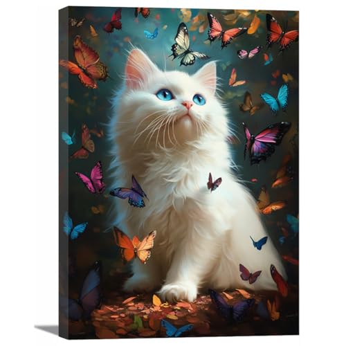 Tableau salle de bain chat blanc moderne deco toile encadree