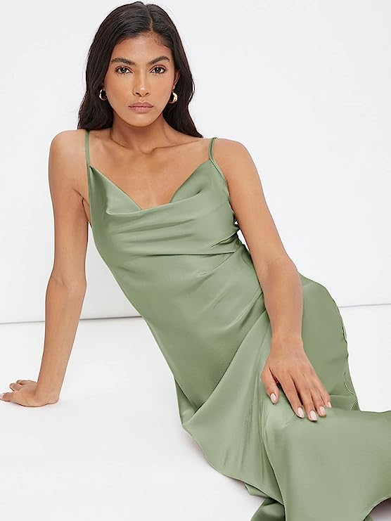 Image of Floerns Women's Spaghetti Strap Cowl Neck Long Slip Satin Silk Midi Dress