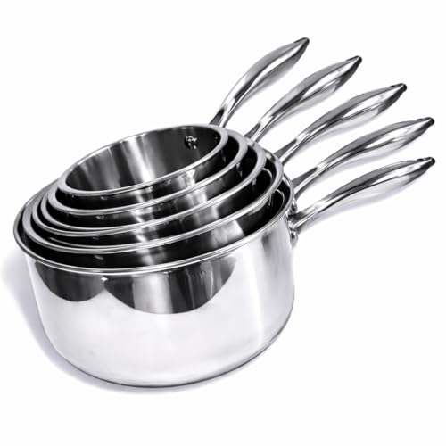 Cflagrant Set de Casseroles en Acier Inoxydable 18/10, Compatible Induction, Cuisson Saine sans revêtement controversé (Set de 5 casseroles 12/14/16/18/20cm)