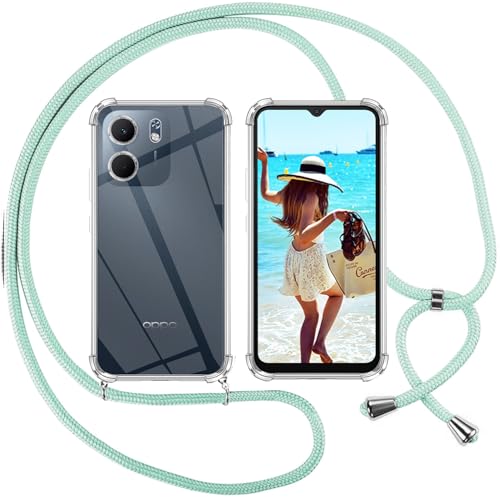 Funda Con Cuerda Para OPPO A5 Pro 4G/5G - Carcasa Transparente De Silicona, Collar Ajustable Negro