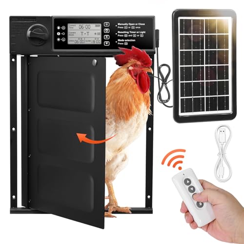wowspeed Automatische Hühnerklappe Solar, Elektrische Hühnerklappe Automatisch mit Timer, 7W Solarpanel, LCD Display, Fernbedienung, Automatische Hühnerstalltür Hühnertür,Einklemmschutz, Fernsteuerung