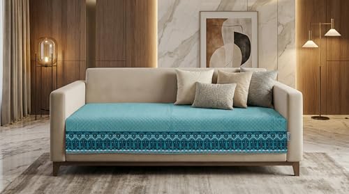 Image of Velvet Quilted Sofa Cover Mat Seat & Back, 2 Pc Arm, Arm L23in H32in, Italian Blue Color,Anti Skid Backing, 6in Hanging Strap Design, Washable Soft, Style -ItalianBlue-ARM2