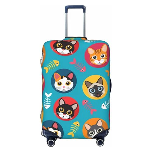 Cat and Fish Bones Print Luggage Cover Washable Elasticated Suitcase Covers TSA Approved Stylish Dust and Scratch Resistant Case Protector for Kids and Adults