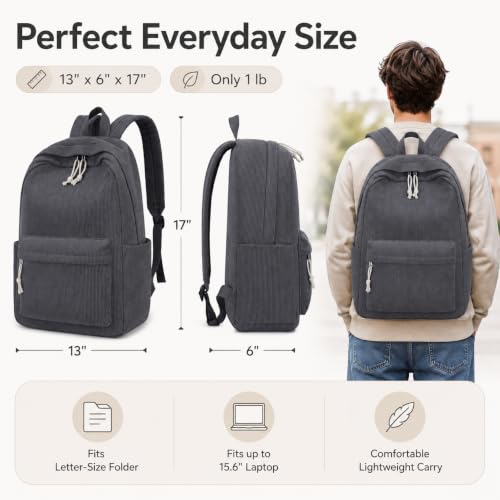 Image of BTOOP School Backpack for Teens Large Corduroy Bookbag Lightweight 15.6 inch Laptop Bag for Girls Women Casual High School College