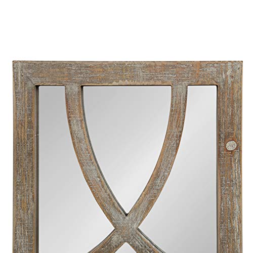 Kate And Laurel Tolland Decorative Wooden Panel Wall Mirror, 12" X 48", Rustic Brown, Farmhouse Windowpane Accent Piece #TOP2