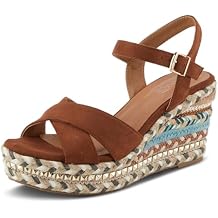 PATRIZIA Womens SLOANE Suede Ankle Strap Espadrille Wedge Sandals Crisscross Design, Pyramid Stud Accents, Adjustable Buckle Closure