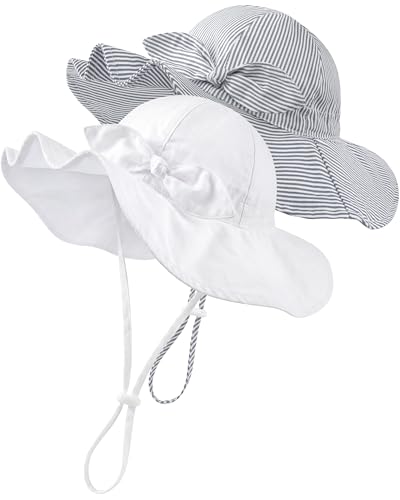 HONGTEYA Baby Sun Hat Cotton Stripe Bow Wide Brim Toddler Beach Bucket Hat - image 1