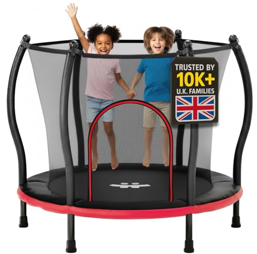 Happin 55" Ultra Safe Trampoline for Kids, Mini Toddler Trampoline with Safety Net, Indoor/Outdoor Recreational Trampolines with Curved Poles, Birthday Gift for Children Ages 1-6, with Basketball Hoop