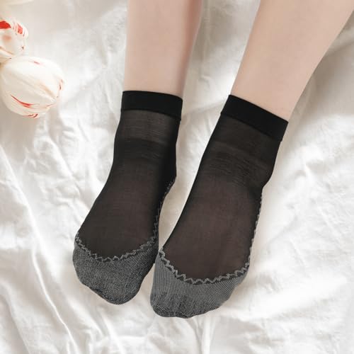KALIONE10 Pairs Silky Nylon Ankle Socks Women's Thin Socks Elastic Silk Stockings Anti-Slip Nylon Socks for Women Girls2