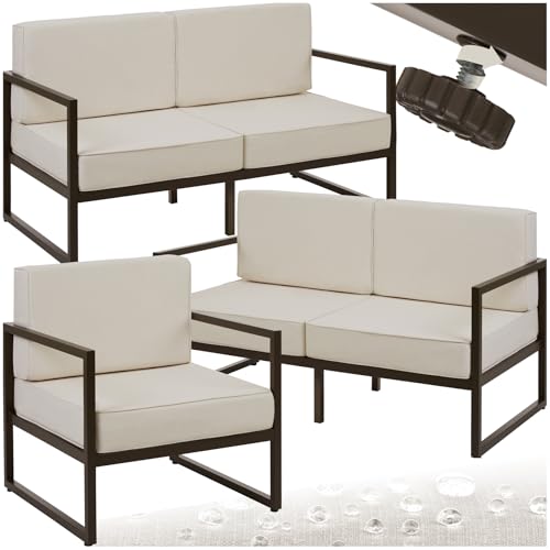 tectake® Salon de Jardin Exterieur 2 Canapé 2 Places Banquette & 1 Fauteuil de Jardin Coussins épais Inclus Cadre en Acier laqué époxy Mobilier Canape...