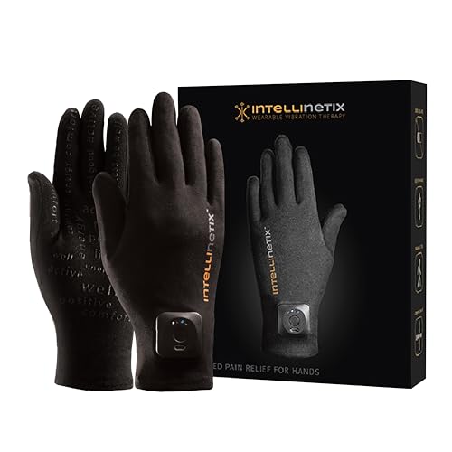Brownmed Intellinetix Therapy Gloves - Compression Hand Gloves for Pain Relief - Wearable Vibration Therapy Massager - Small